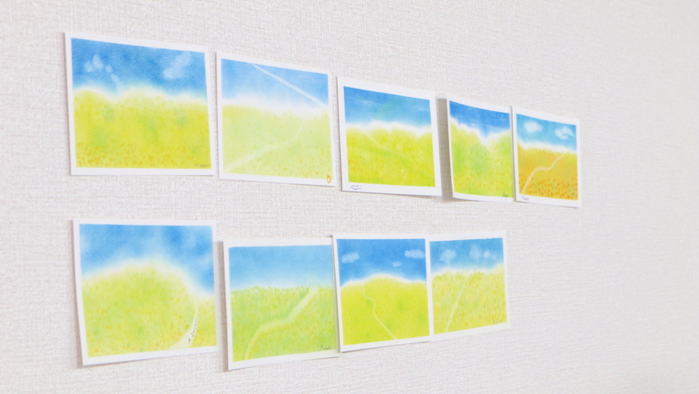 パステルアートで描いた菜の花畑。