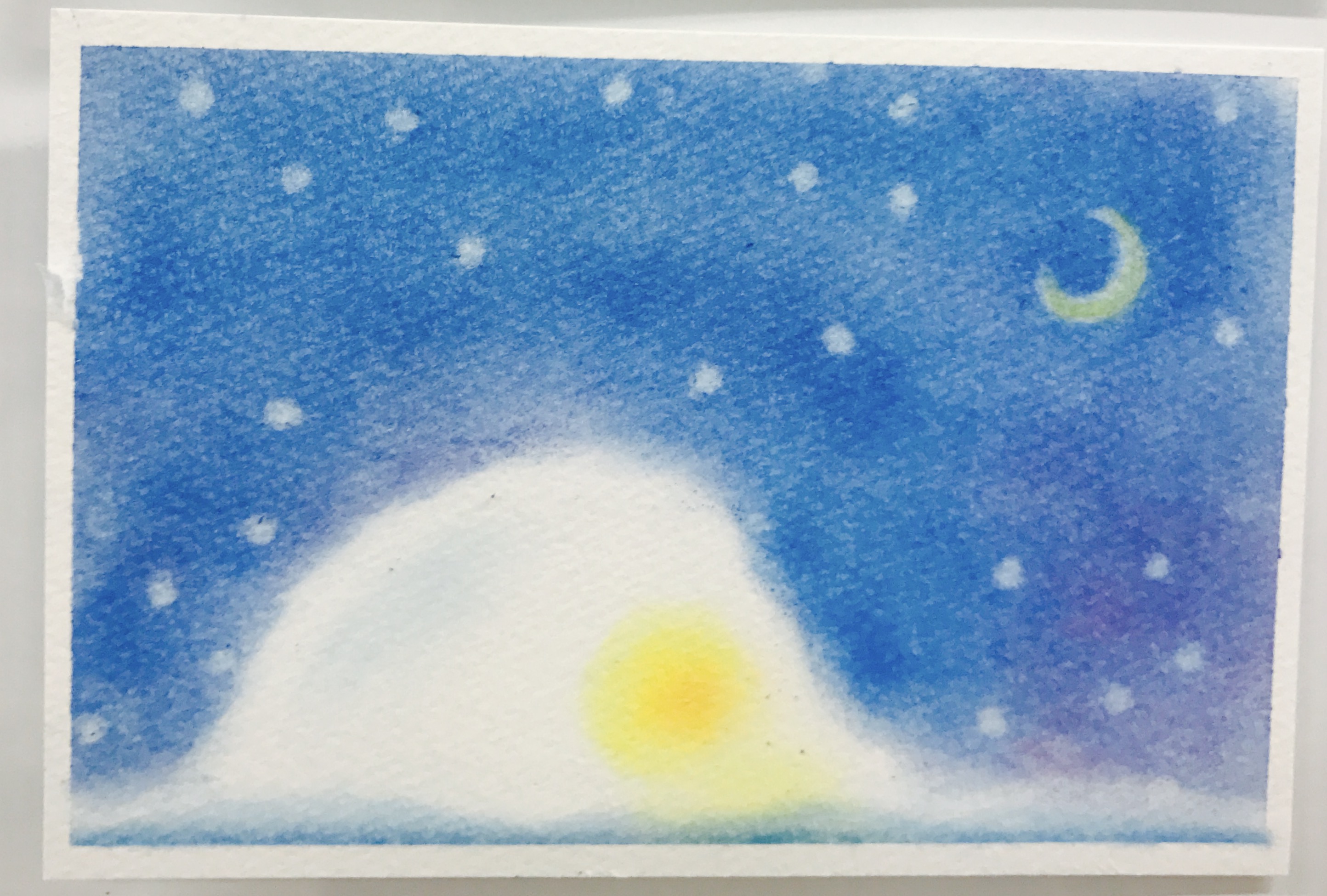 ３色パステルアートで描いた冬の作品『かまくら』